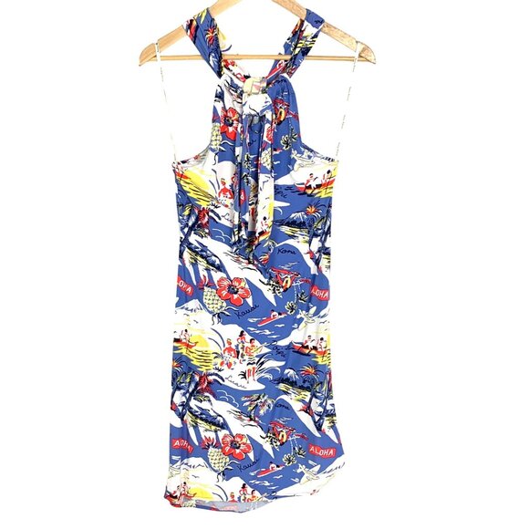 Tommy Bahama Relax XXS Tropical Print Halter Tie Neck Dress Blue Hawaiian Aloha - Picture 5 of 6